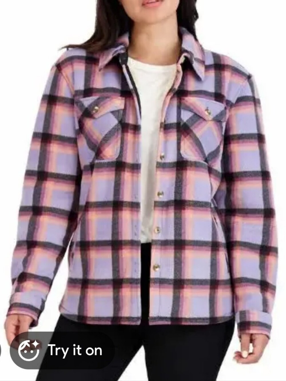 Sage Plaid Button-Down Shirt Jacket in Lavender Pink and Black